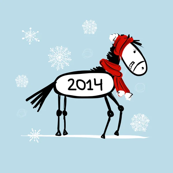 Esbozo de caballo de Santa para su diseño. Símbolo del año 2014 — Archivo Imágenes Vectoriales