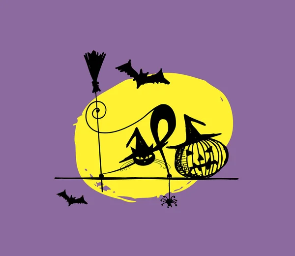 Illustrazione notte di Halloween per il vostro design — Vettoriale Stock