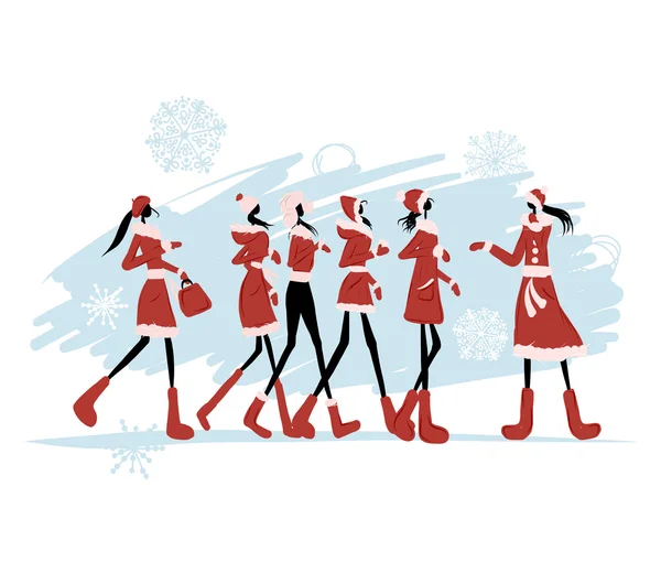 Santa girls for your design — Stock Vector