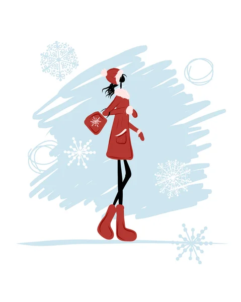 あなたの設計のための冬のコートの女の子 — ストックベクタ
