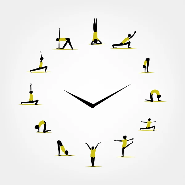 Temps de yoga, concept de montre pour votre conception — Image vectorielle