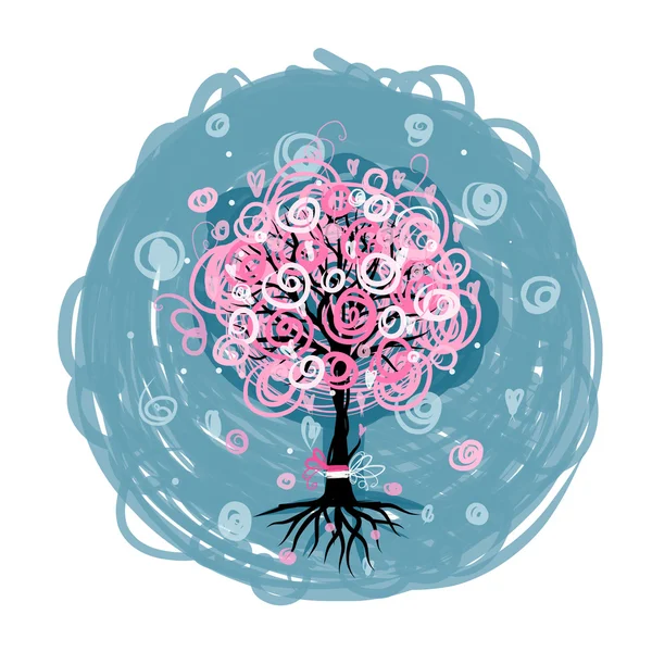 Árbol rosa abstracto con raíces para su diseño — Archivo Imágenes Vectoriales