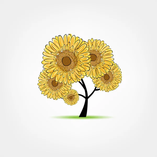 Albero con girasoli schizzo per il vostro disegno — Vettoriale Stock