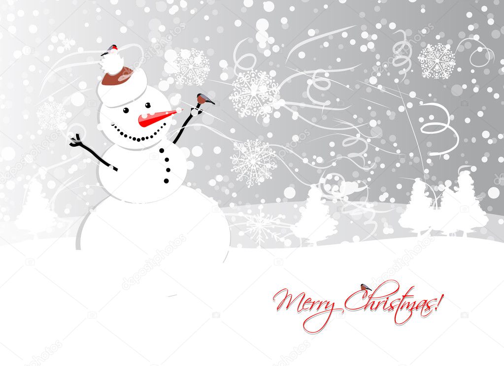 Christmas card design with funny snowman