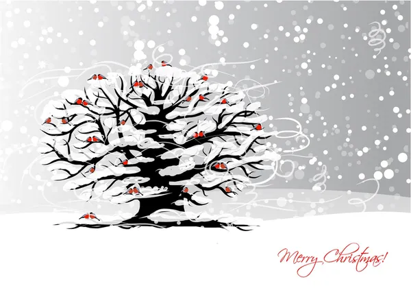 Σχεδιασμό Χριστουγεννιάτικη κάρτα με το δέντρο του χειμώνα και Πετρίτη — Διανυσματικό Αρχείο