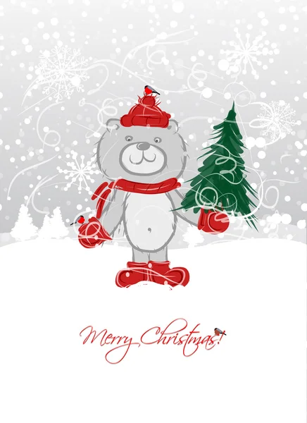 Diseño de tarjetas de Navidad con oso divertido — Vector de stock