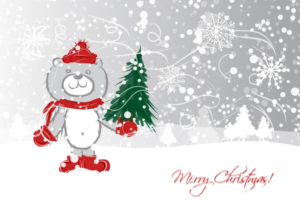 圣诞贺卡设计与有趣的熊 — 图库矢量图片
