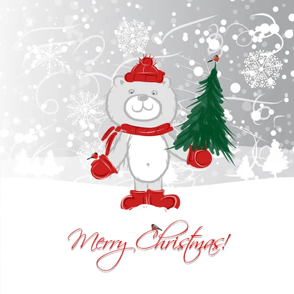 圣诞贺卡设计与有趣的熊 — 图库矢量图片