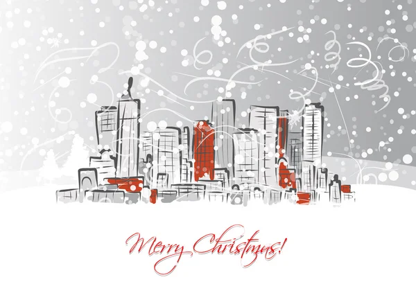 Buon Natale cartolina con sfondo paesaggio urbano — Vettoriale Stock