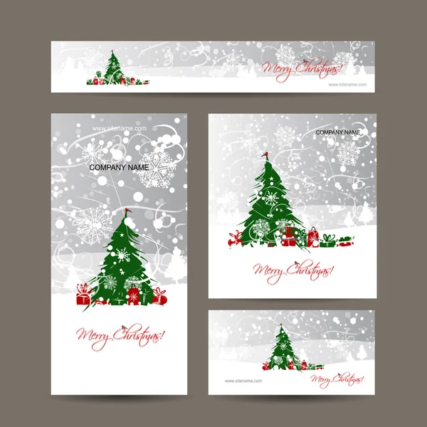 Merry christmas, set of postcards with winter tree — Stock Vector