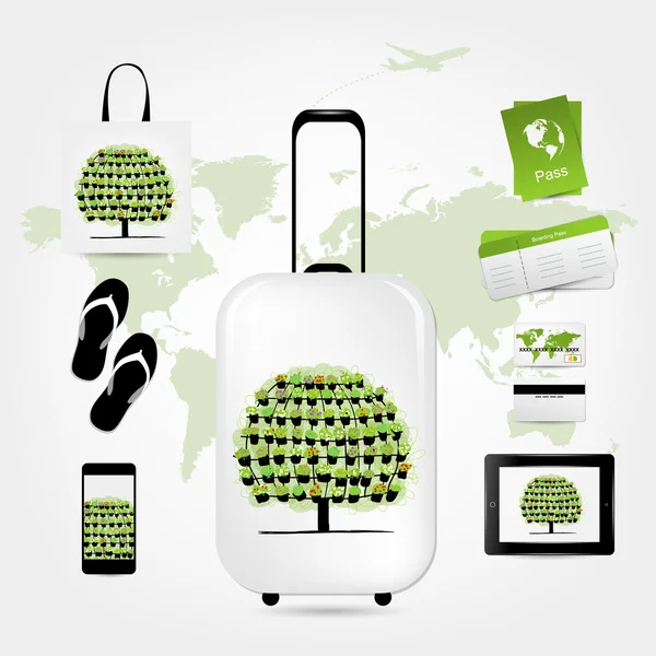 Valigia da viaggio con set di icone per il tuo design — Vettoriale Stock