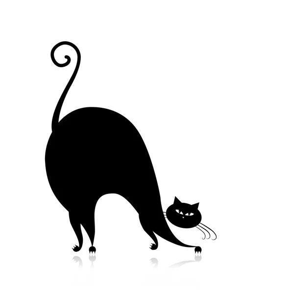 Komik büyük kedi siluet tasarımınız için — Stok Vektör