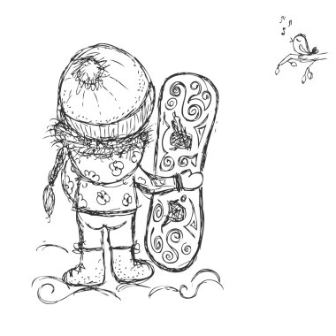 snowboard, sevimli kız için tasarım kroki