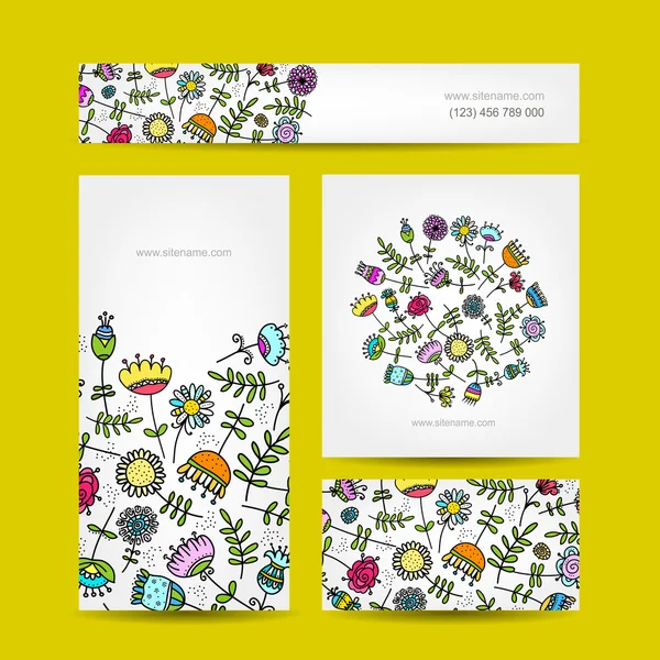 Colección de tarjetas de visita, diseño floral — Vector de stock