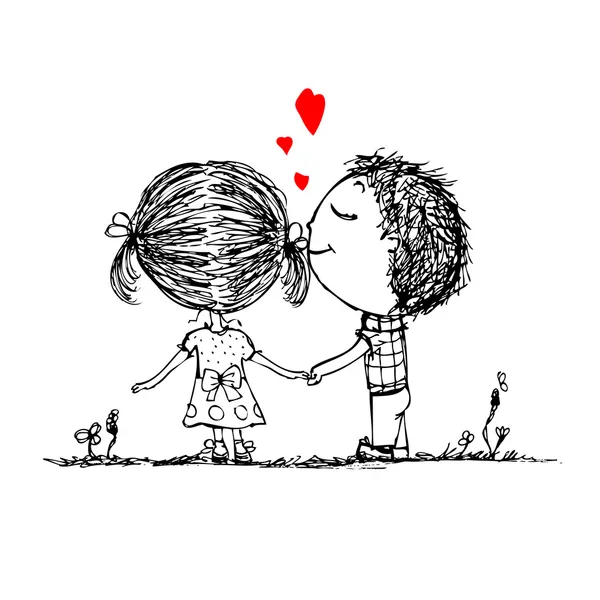 Pareja enamorada juntos, boceto de San Valentín para tu diseño — Vector de stock