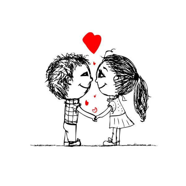 Couple in love together, valentine sketch for your design — Stock Vector