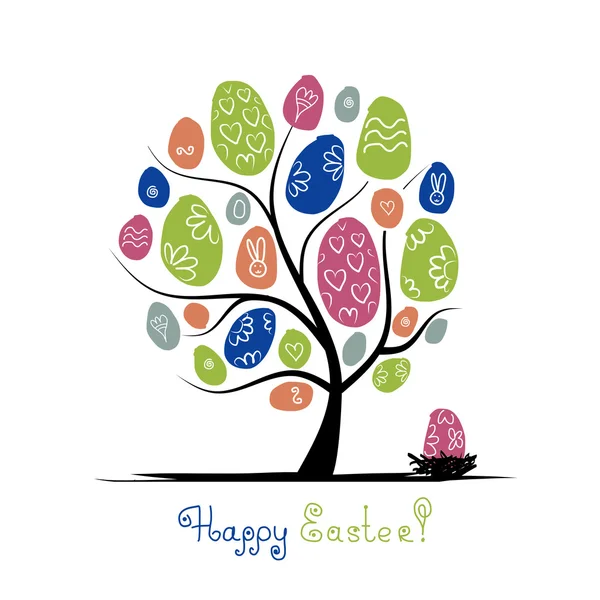 Art tree with easter eggs for your design — Stock Vector