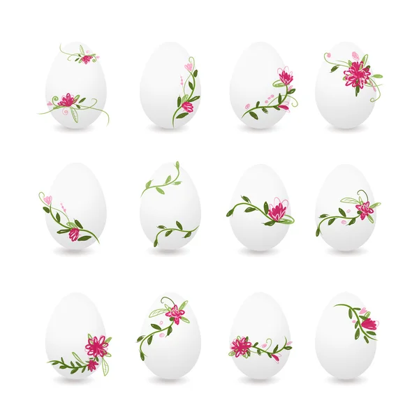 Easter eggs collection, floral desogn — Stock Vector