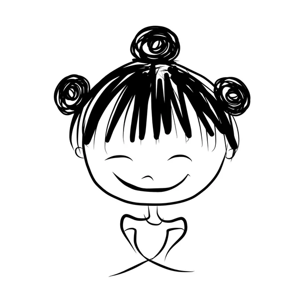 Linda chica sonriendo, boceto para su diseño — Vector de stock