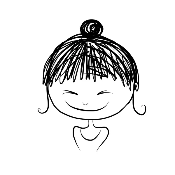 Fille mignonne souriant, croquis pour votre conception — Image vectorielle