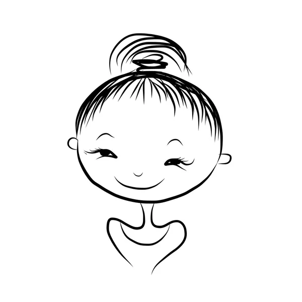 Schattig meisje glimlachen, schets voor uw ontwerp — Stockvector