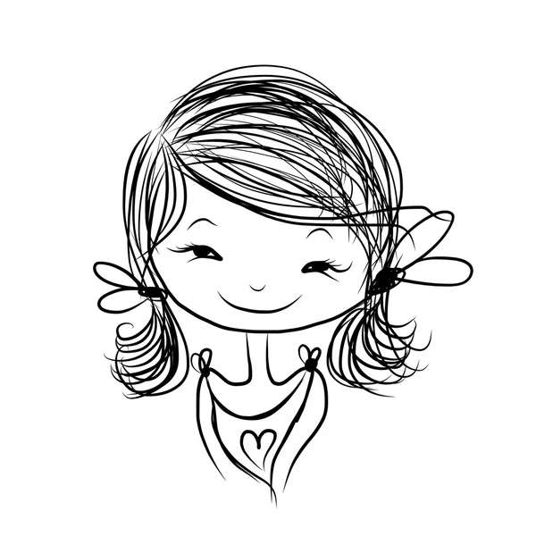 Fille mignonne souriant, croquis pour votre conception — Image vectorielle