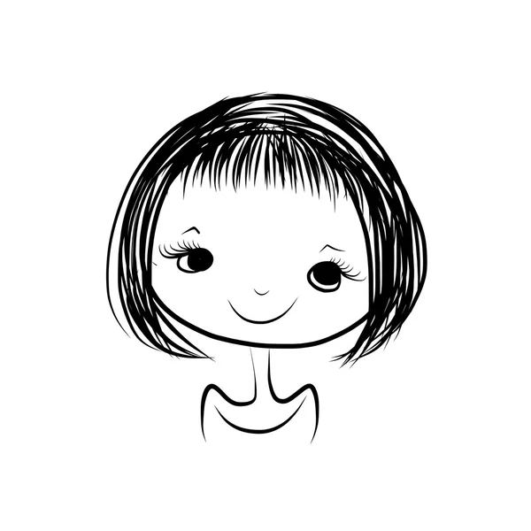 Fille mignonne souriant, croquis pour votre conception — Image vectorielle