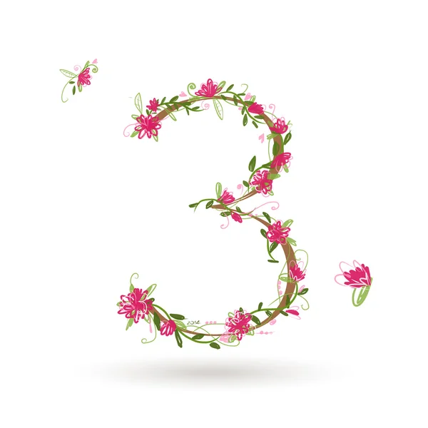 Floral number three for your design — Stock Vector