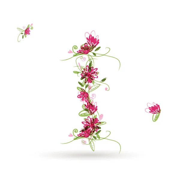 Floral letter I for your design — Stock Vector