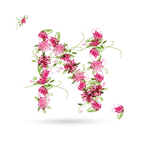 Tasarımınız için çiçek harf n — Stok Vektör