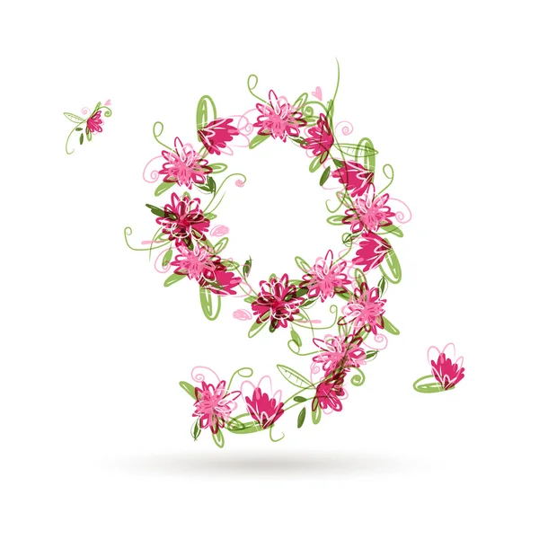 Floral numéro neuf pour votre design — Image vectorielle