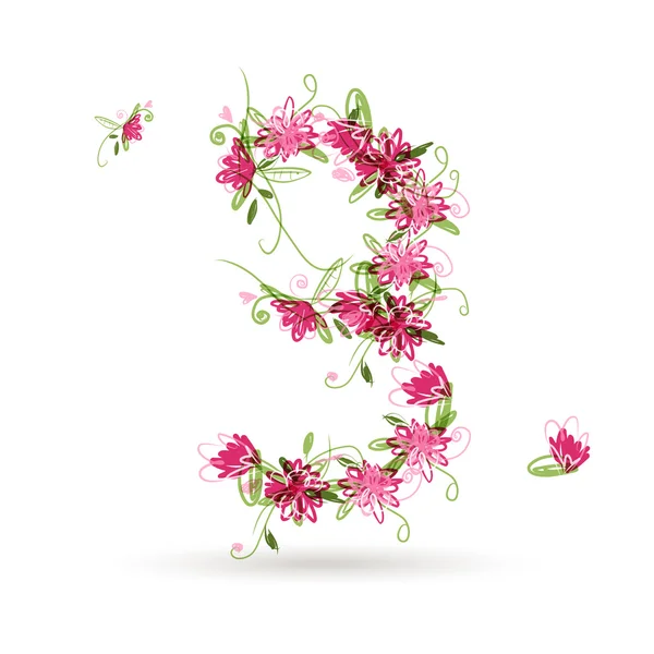 Floral número tres para su diseño — Vector de stock