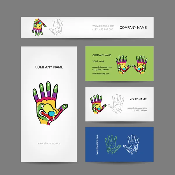 Diseño de tarjetas de visita con la mano, reflexología de masaje — Vector de stock