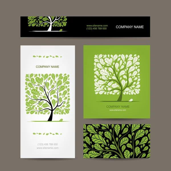 Diseño de tarjetas de visita con árbol de amor — Archivo Imágenes Vectoriales