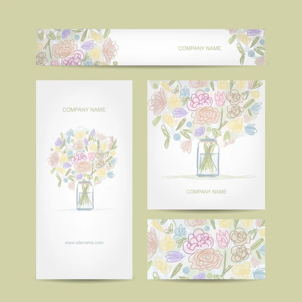Visitenkarten Kollektion, Blumenstrauß Design — Stockvektor
