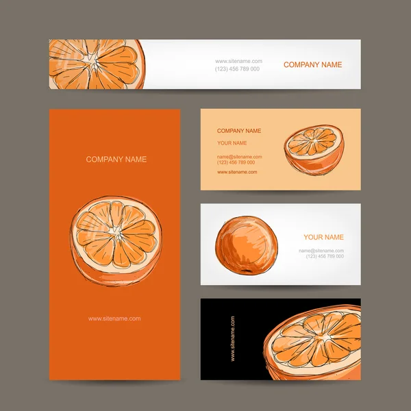 Set van visitekaartjes ontwerp, oranje sketch — Stockvector
