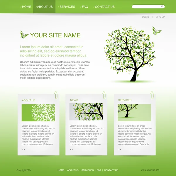Πρότυπο σχεδίασης ιστοσελίδα με πράσινο δέντρο — Διανυσματικό Αρχείο