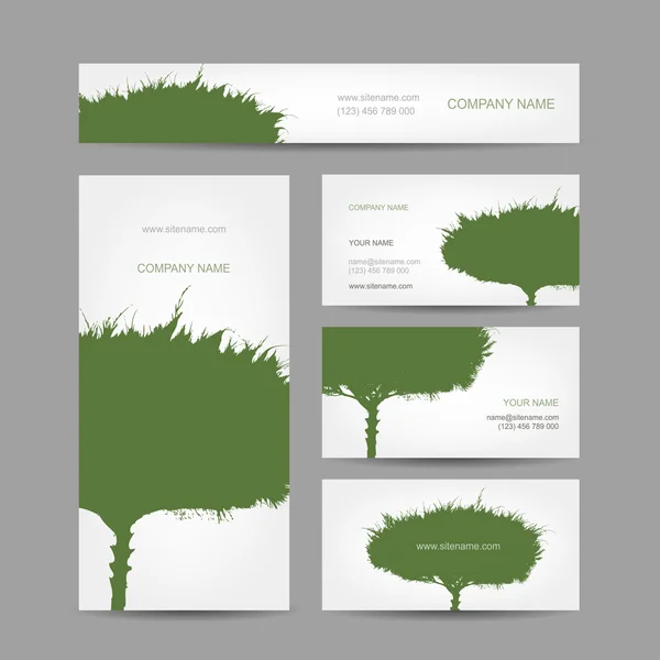 Colección de tarjetas de visita, diseño de árbol verde — Vector de stock