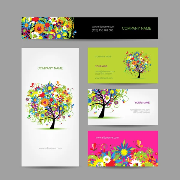 Set di carte, albero floreale per il vostro disegno — Vettoriale Stock