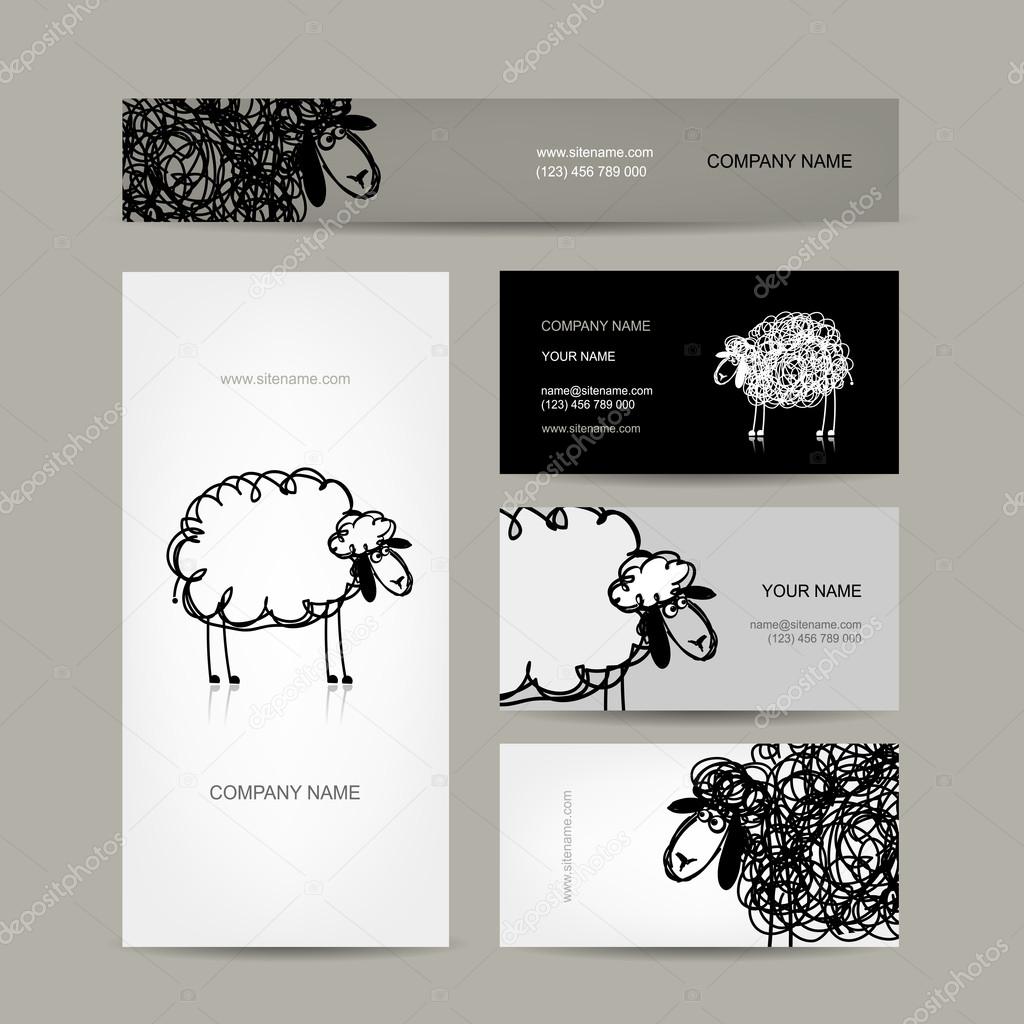 Set of business cards design, sheep sketch