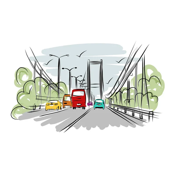 Sketch of traffic road in city for your design — Stock Vector