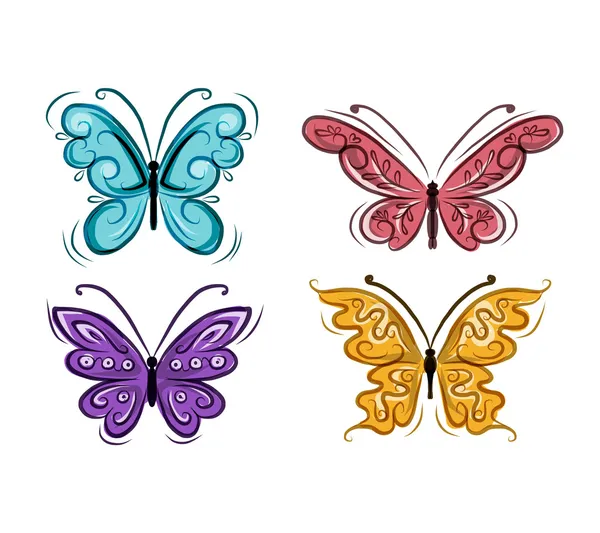 Conjunto de mariposas ornamentales para su diseño — Vector de stock