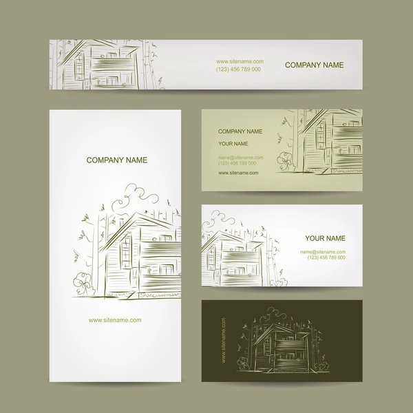 Set Visitenkarten Design mit Landhaus — Stockvektor