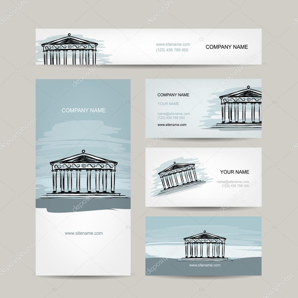 Business card design, antique style building with columns