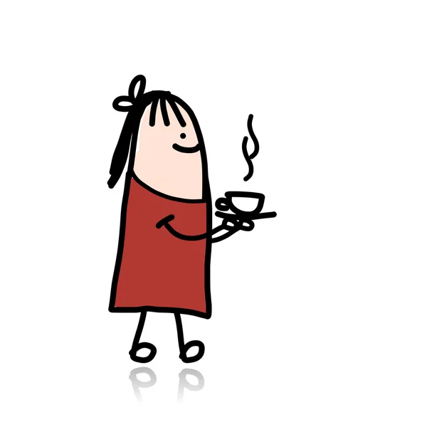 Мила дівчина приносить чашку кави гарячої — стоковий вектор
