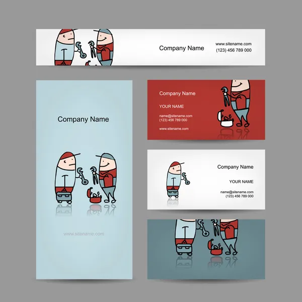 Diseño de tarjetas de visita con trabajadores — Vector de stock