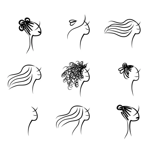 Set of female hairstyle, sketch for your design — Stock Vector