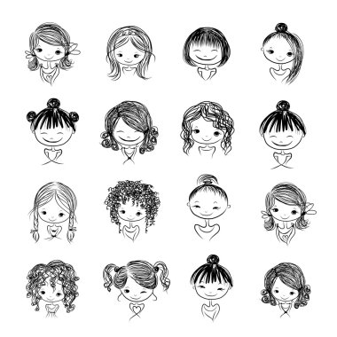 Set of cute girl characters, cartoon for your design clipart