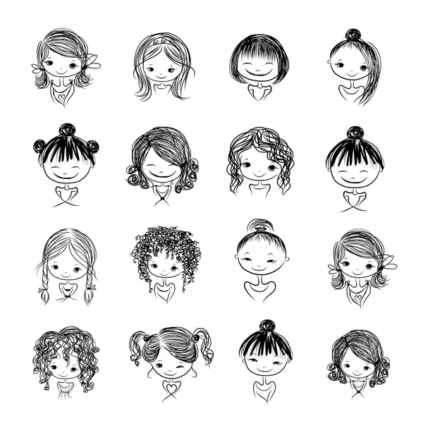 Set of cute girl characters, cartoon for your design — Stock Vector