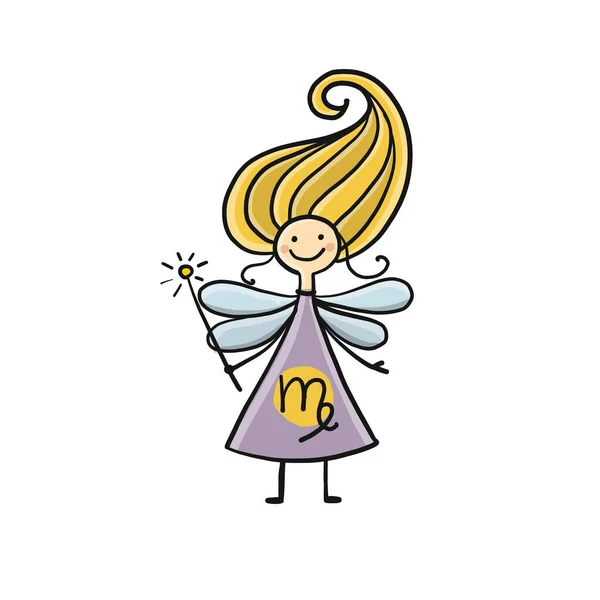 Virgo Cute little Fairy. Sketch for your design — Stock Vector